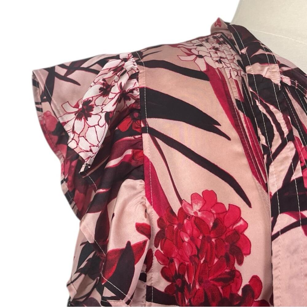Tommy Hilfiger New Shift Dress Ruffle Tie Neck Pink Red Floral Women’s Size 16 - Picture 10 of 13